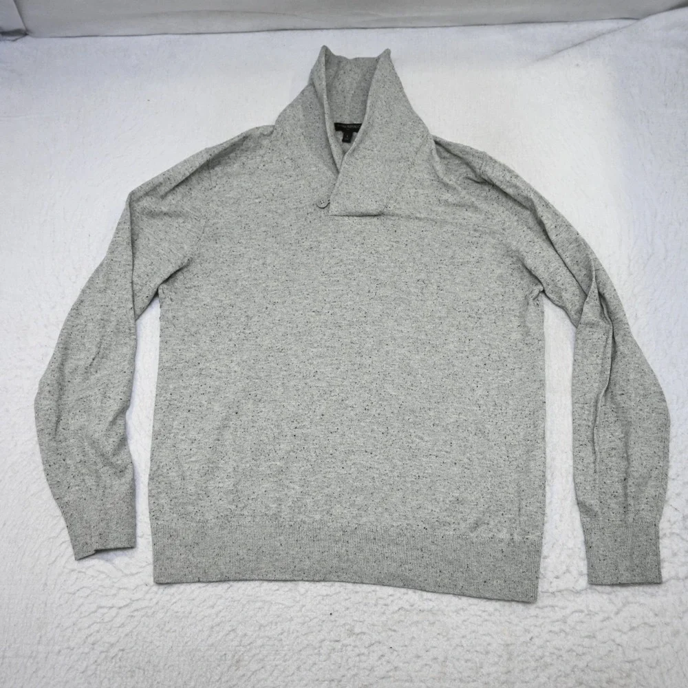 Banana Republic‎ Shawl Neck Sweater Mens Large Gray Cotton Wool Long Sleeve